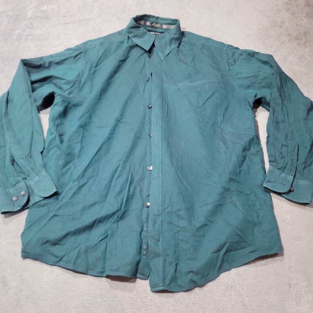 Brandini Button Down Shirt Mens Medium Teal Green Herringbone Cotton Long Sleeve